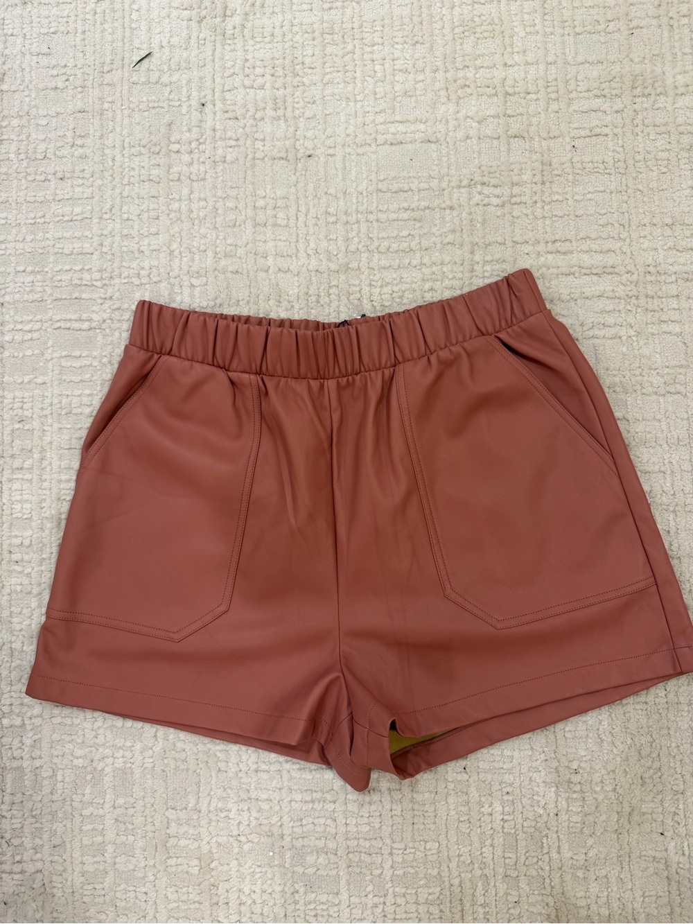 Steve Madden Womens Faux Leather Elastic Waist Shorts - Rust